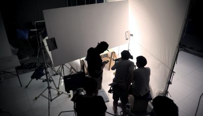 Film crew team are shooting video commercial.